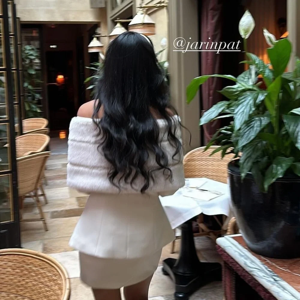 Sierra Darien Luxe ivory white faux fur matching 2 piece mini skirt & blazer set - Picture 2 of 13